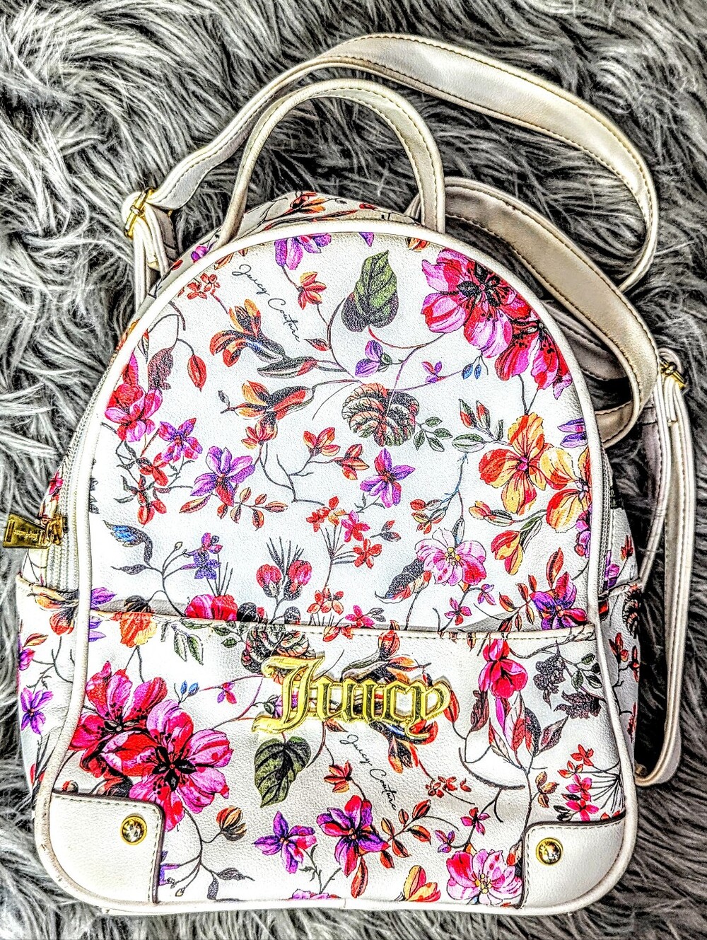 Juicy Couture White Floral Mini Backpack with Gold Logo